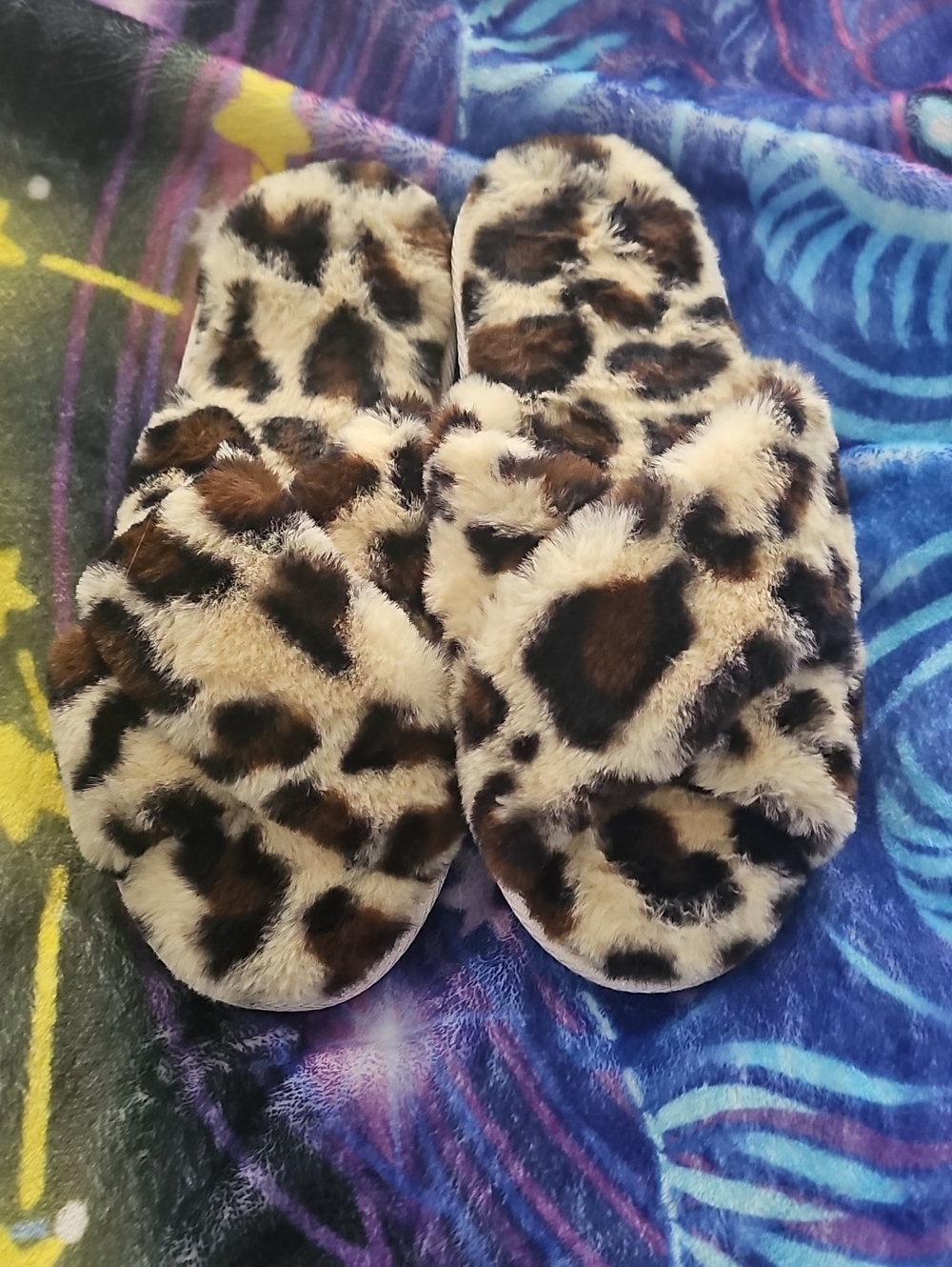 Faux Fur Leopard Print Slide Slippers - Brown